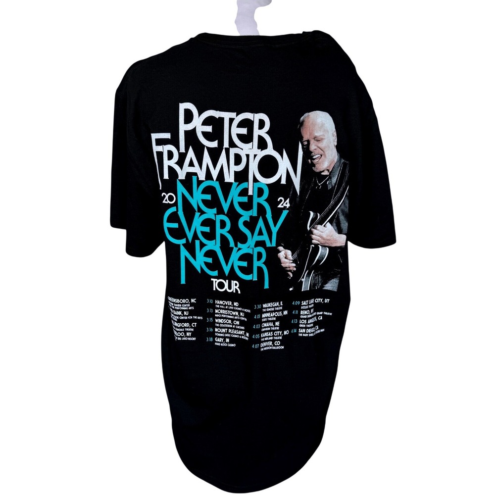 Peter Frampton Never Ever Say Never Tour 2024 Band Tee Black Graphic Shirt L